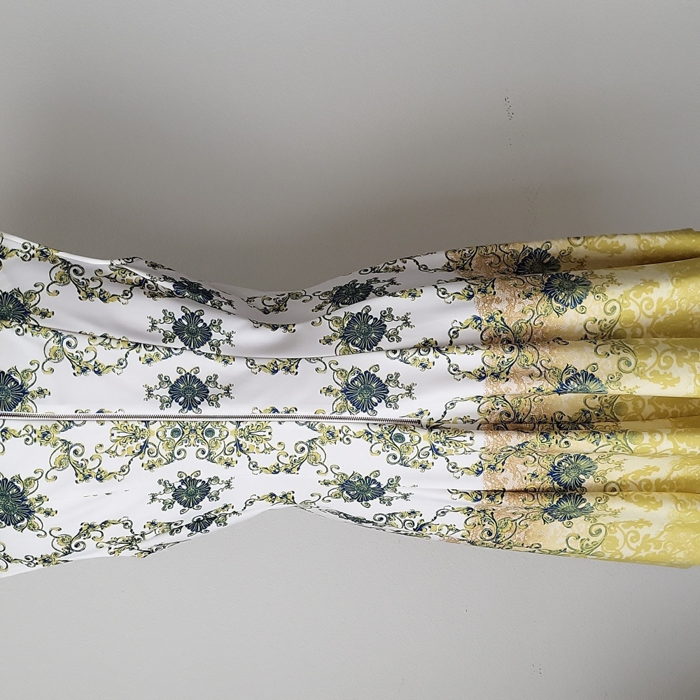 Julian Taylor Yellow & White A-line Midi Dress Size 12 - Picture 6 of 11